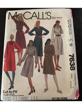 McCall's Misses Dress Sewing Pattern Size 16 18 20 7638 Uncut